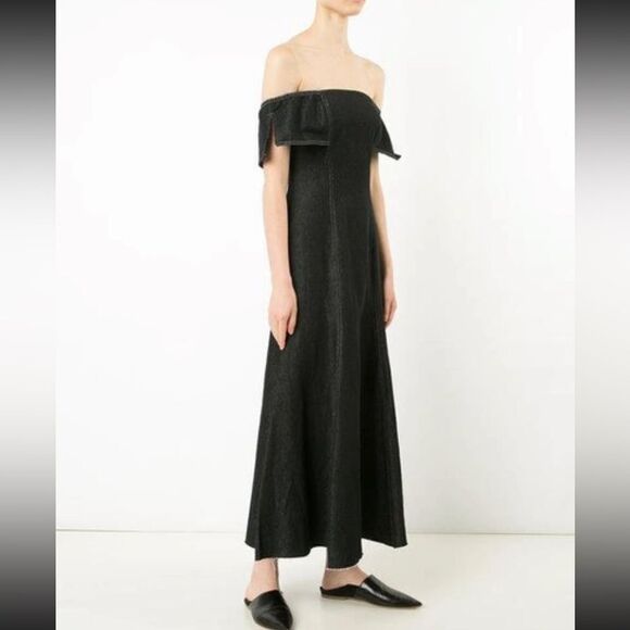 Beaufille Lambda Maxi Black Dress Off The Shoulder Denim Size 4 - Picture 5 of 17